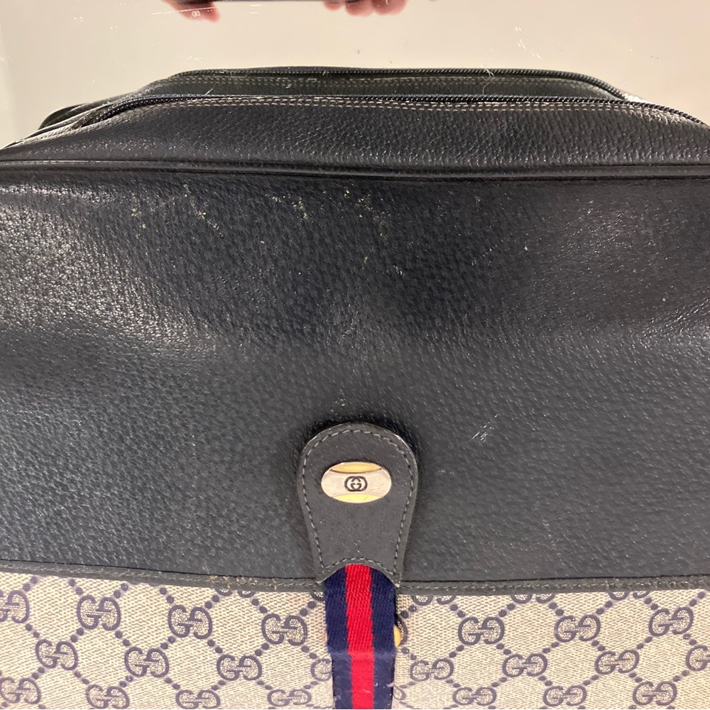 Vintage Blue Gucci GG Monogram Ophidia School Messenger Bag One Owner Good Shape - Picture 9 of 16